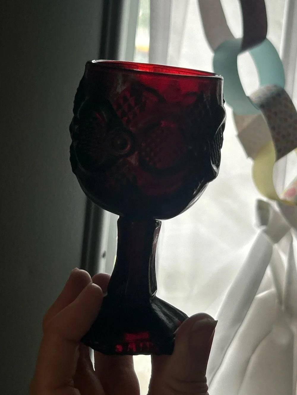 Vintage Avon Cape Cod Ruby Red Glass Cordial Goblet Pedestal Wine Glass 3.5”